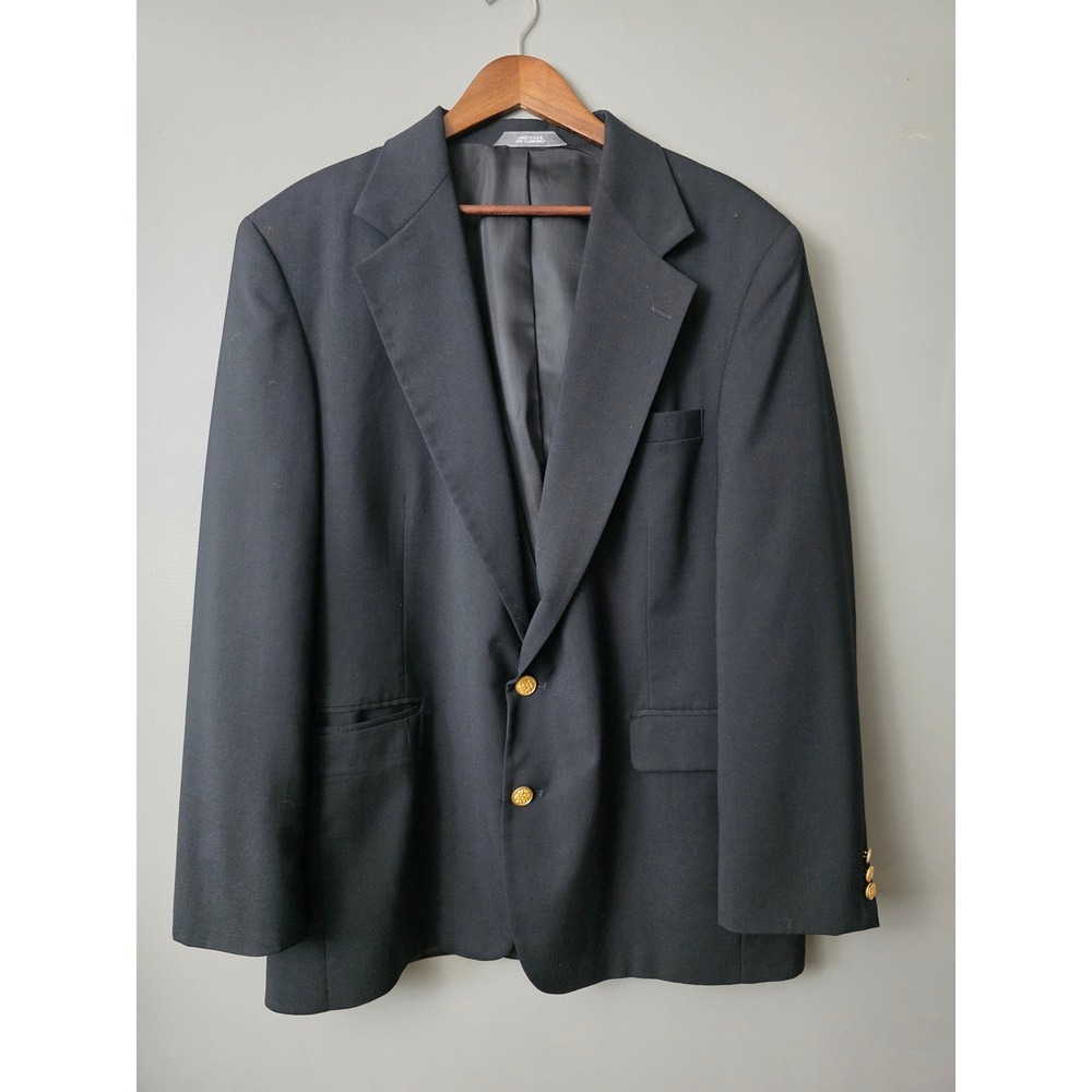Vintage Haggar Imperial Navy Blue Blazer Gold Crest Buttons Mens 44R Made in USA